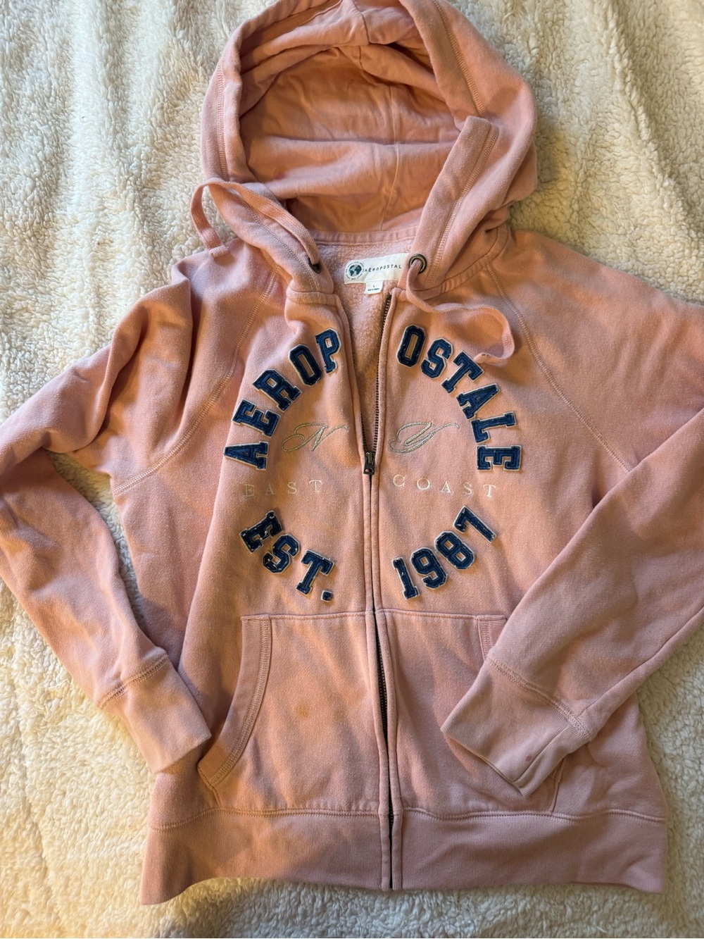 Aeropostale Dusty Pink Full-Zip Hoodie with Navy Appliqué